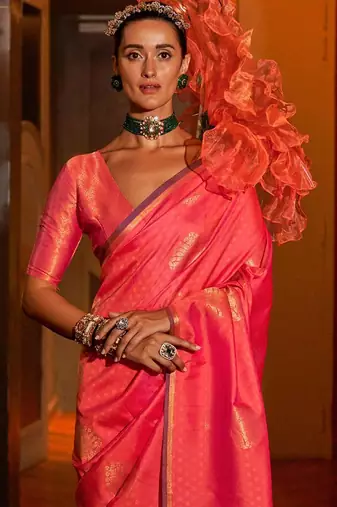 pink woven design banarasi saree