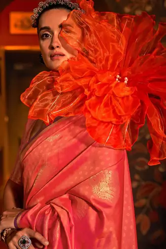pink woven design banarasi saree