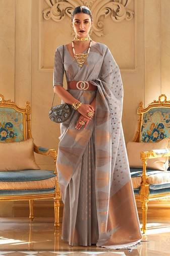 grey woven design zari tissue banarasi saree