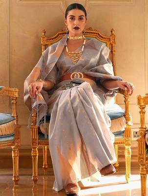 grey woven design zari tissue banarasi saree 2