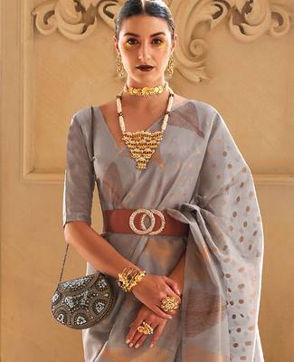 grey woven design zari tissue banarasi saree 3