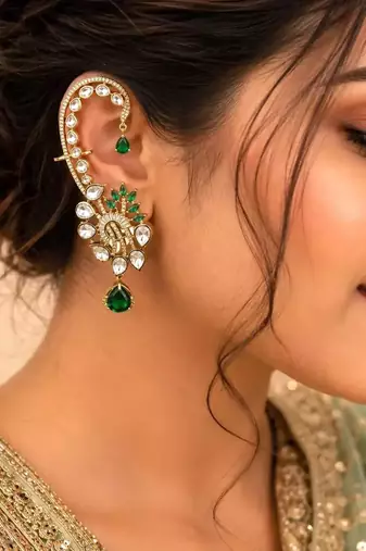 Emerald Green Kundan Ear Cuff Earrings