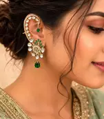 Emerald Green Kundan Ear Cuff Earrings
