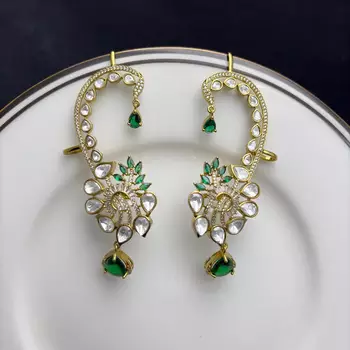 Emerald Green Kundan Ear Cuff Earrings 2