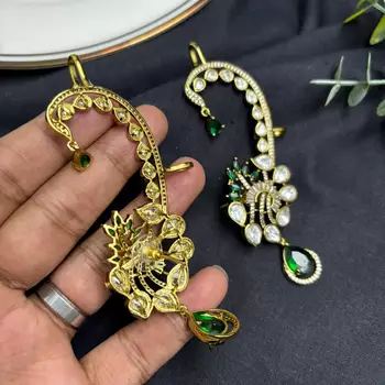 Emerald Green Kundan Ear Cuff Earrings 4