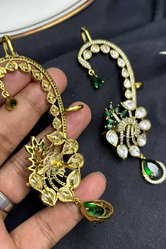 Emerald Green Kundan Ear Cuff Earrings