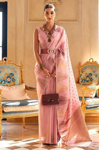 pink woven design zari tissue banarasi saree