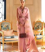 pink woven design zari tissue banarasi saree
