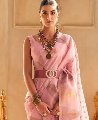 pink woven design zari tissue banarasi saree 3