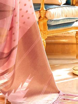pink woven design zari tissue banarasi saree 4