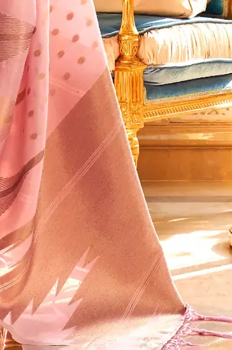 pink woven design zari tissue banarasi saree