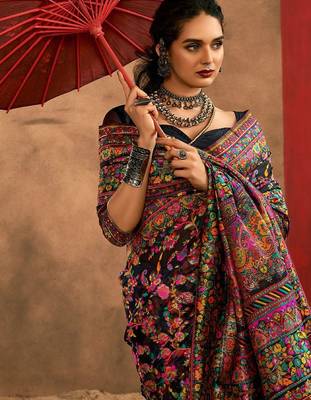 black woven design zari silk cotton saree 1