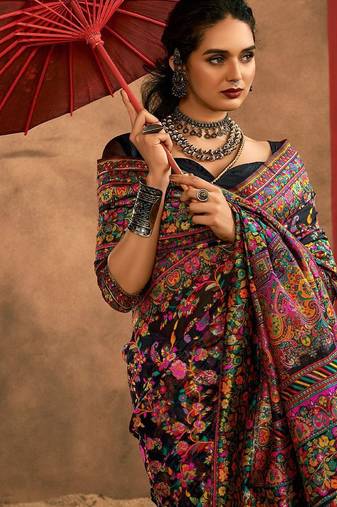 black woven design zari silk cotton saree