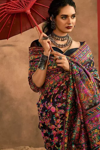 black woven design zari silk cotton saree