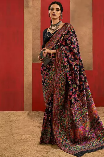 black woven design zari silk cotton saree