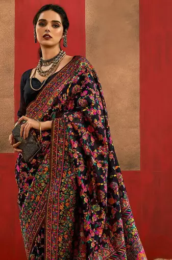 black woven design zari silk cotton saree