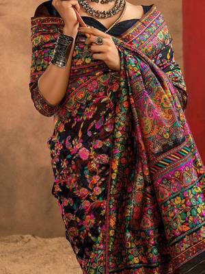 black woven design zari silk cotton saree 4