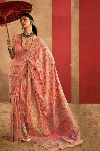 peach woven design zari silk cotton saree