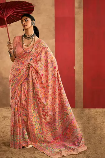 peach woven design zari silk cotton saree