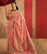 peach woven design zari silk cotton saree
