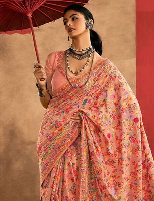 peach woven design zari silk cotton saree 2