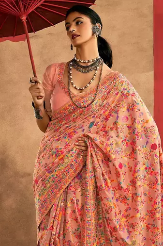 peach woven design zari silk cotton saree