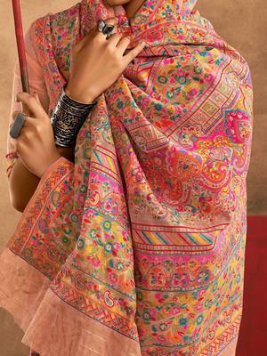 peach woven design zari silk cotton saree 4