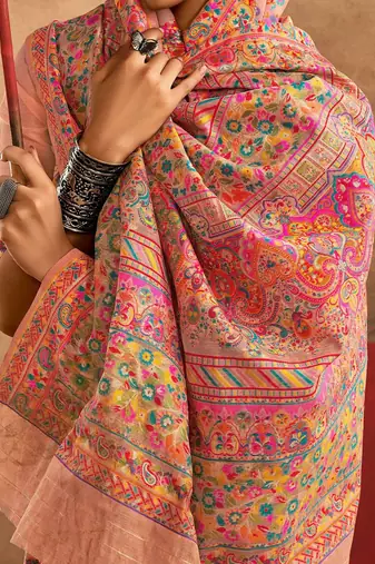 peach woven design zari silk cotton saree