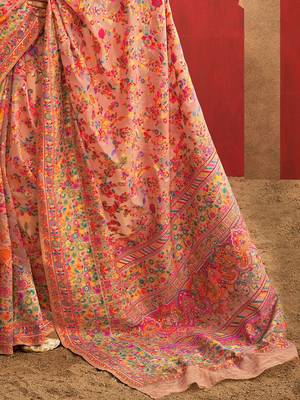 peach woven design zari silk cotton saree 5
