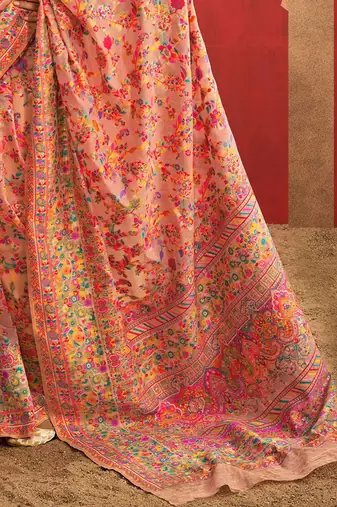 peach woven design zari silk cotton saree