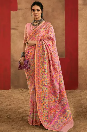 pink woven design zari silk cotton saree