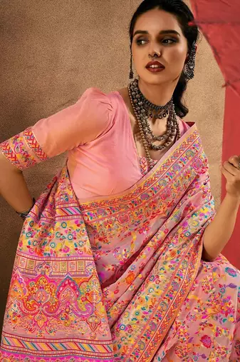 pink woven design zari silk cotton saree