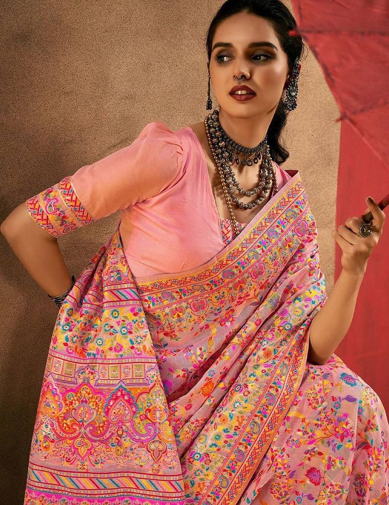 pink woven design zari silk cotton saree