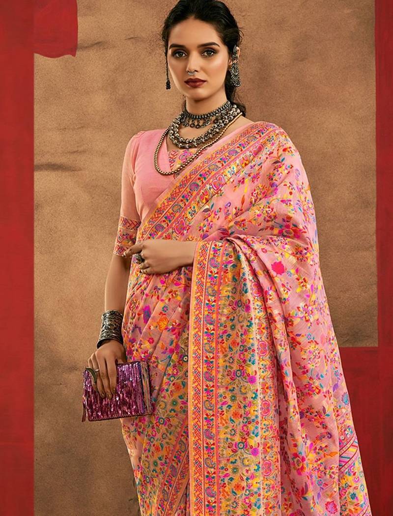 pink woven design zari silk cotton saree