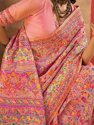 pink woven design zari silk cotton saree 4