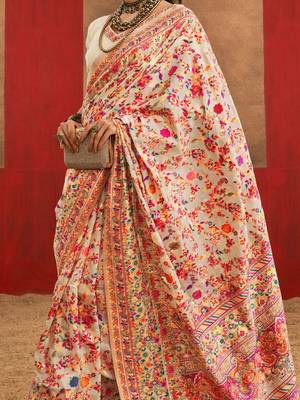cream woven design zari silk cotton saree 4