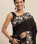 black women black floral embroidered sequinned silk blend saree