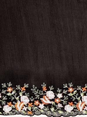 black women black floral embroidered sequinned silk blend saree 4