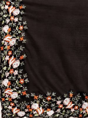 black women black floral embroidered sequinned silk blend saree 5