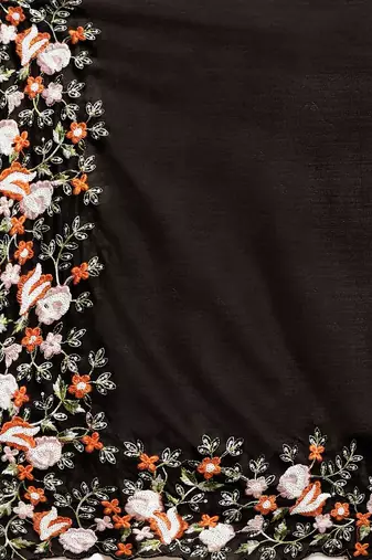black women black floral embroidered sequinned silk blend saree