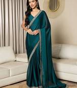 teal sequinned ready to wear saree
