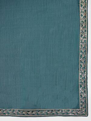 teal sequinned ready to wear saree 5