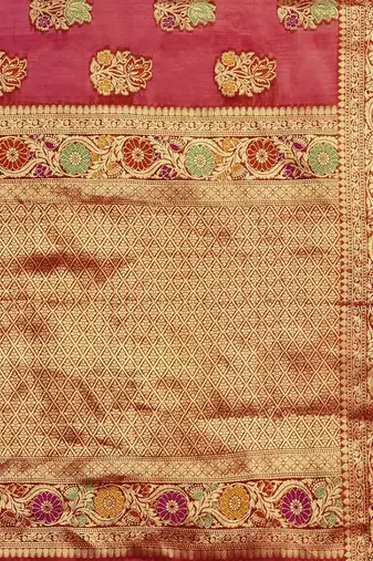 red ethnic motifs zari organza kanjeevaram saree