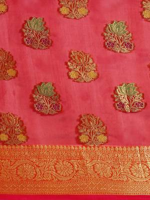 red ethnic motifs zari organza kanjeevaram saree 5