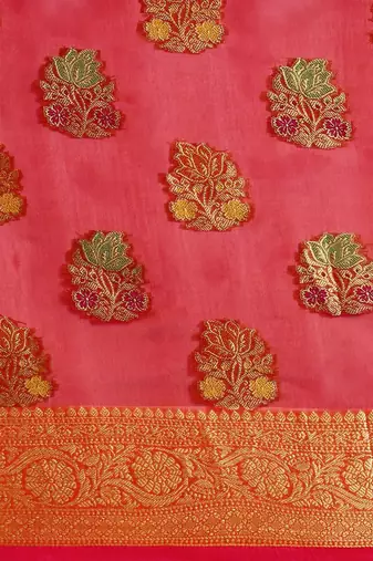 red ethnic motifs zari organza kanjeevaram saree