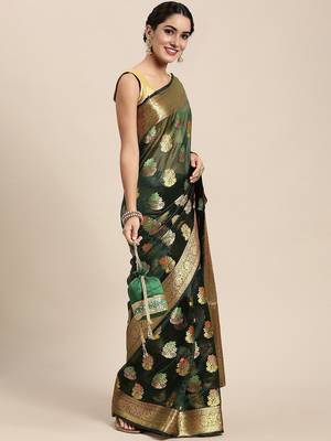 green ethnic motifs zari organza kanjeevaram saree 2