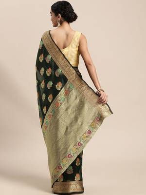green ethnic motifs zari organza kanjeevaram saree 3