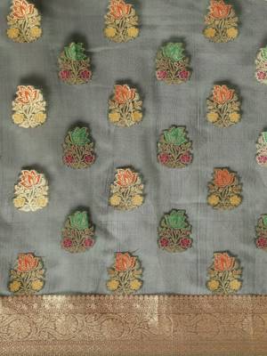 green ethnic motifs zari organza kanjeevaram saree 5