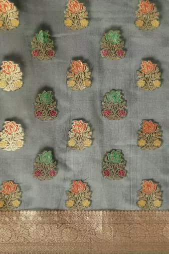 green ethnic motifs zari organza kanjeevaram saree