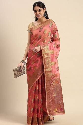 peach ethnic motifs zari woven kanjeevaram saree